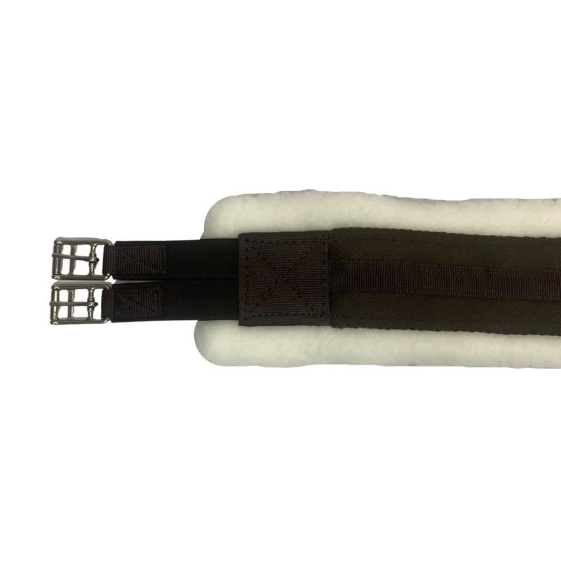 Intrepid International English Girth with Fleece - Breathable Lightweight Horse Girth for English Saddle, Double Elastic Easy Attachment, Brown with White Fleece, 54" - Image 4